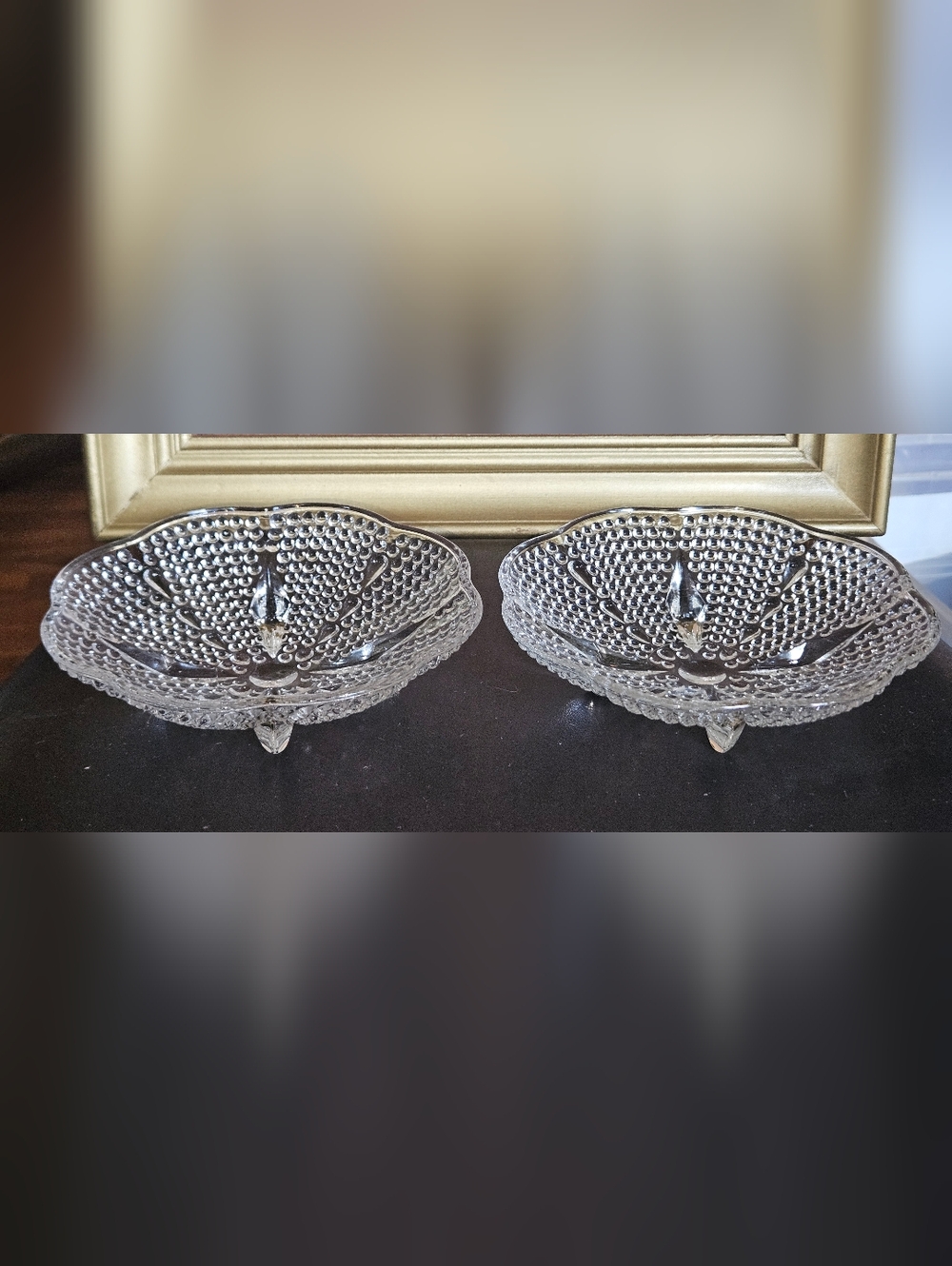 Vintage Hazel Atlas Hobnail Teardrop 4 Footed Candy Trinket Bowl Dish Scalloped